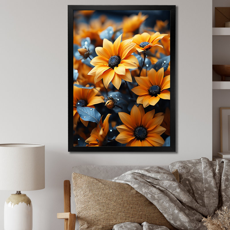 Tournesols jaunes de Davani II - impression, H 20 po x l 12 po x P 1 po, Cadre photo noir