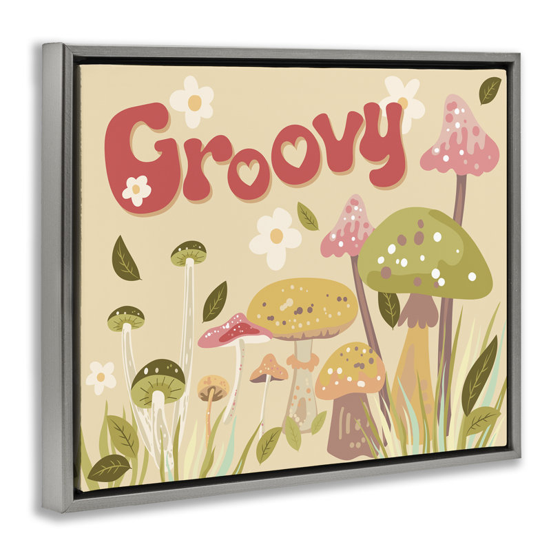 "Groovy Botanical Mushroom", art mural encadré par Diane Labombarbe, Cadre flottant gris lustré, H 25 po x l 31 po