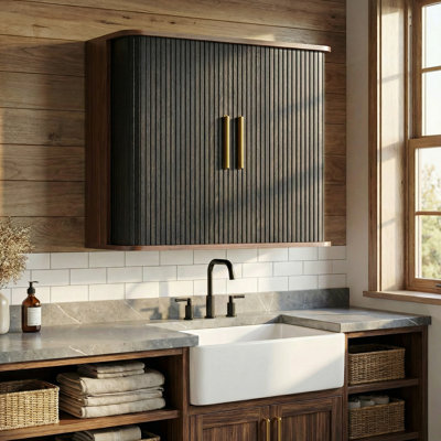 29.5'' Bathroom Storage Cabinet, Kitchen Wall Cabinet With Adjustable Shelves, Over The Toilet Cabinet, Hanging Wall Mounted Cabinet, Medicine Cabinet With Sliding Tambour Door For Living Room & Laundry Room