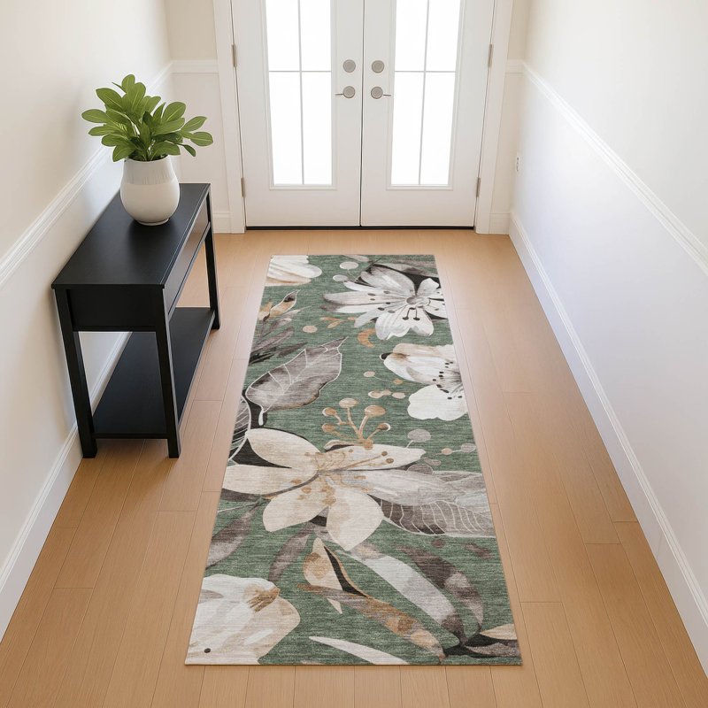Machine Washable Indoor/Outdoor Millner ACN2260 Floral Rug, Tapis de couloir 2 pi 3 po x 7 pi 6 po