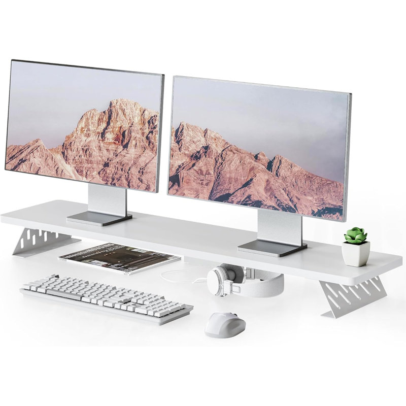 Support pour deux écrans, tablette de bureau 42,5 pouces pour 2 écrans, supports d'ordinateur pour bureau, Blanc