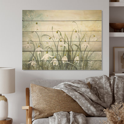 «Farmhouse Snowdrops Bloom Charm - Snowdrops», art mural sur bois de pin naturel
