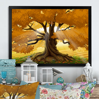 Majestic Oak Tree pendant l'automne - peinture sur toile encadrée