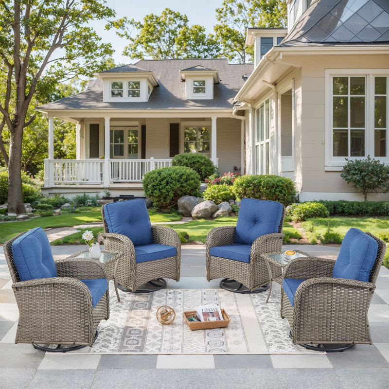 Buckwalter Rocking Swivel Patio Chair With Cushions, Blue