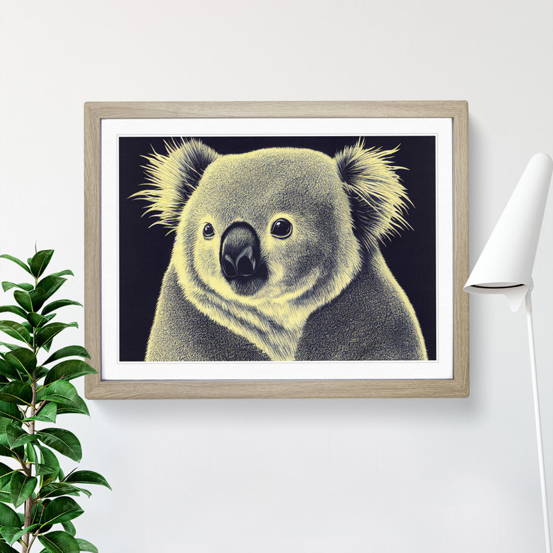 Beautiful Koala Bear - Single Picture Frame Print, 25cm H x 34cm W x 2cm D, Grey Framed