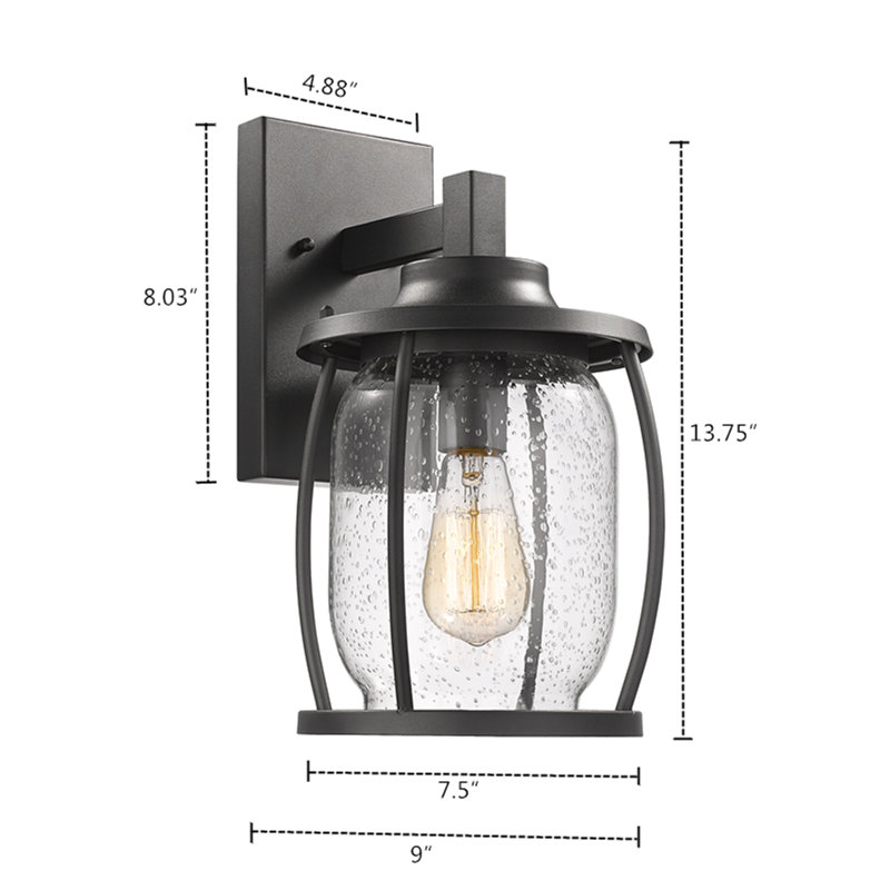 Lanterne murale d'extérieur à 1 ampoule Dunnam, H 13,75 po x l 7,5 po x P 9 po, Noir texturé