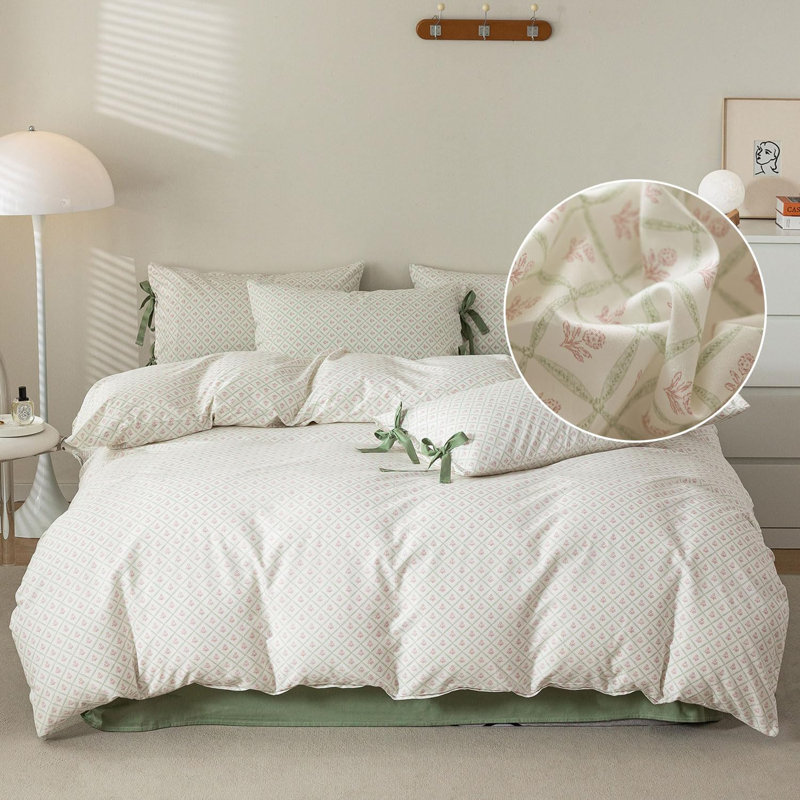 Ensemble de housse de couette à imprimé floral en pur coton, Housse de couette double + 2 taies d'oreiller lit , Multi floral