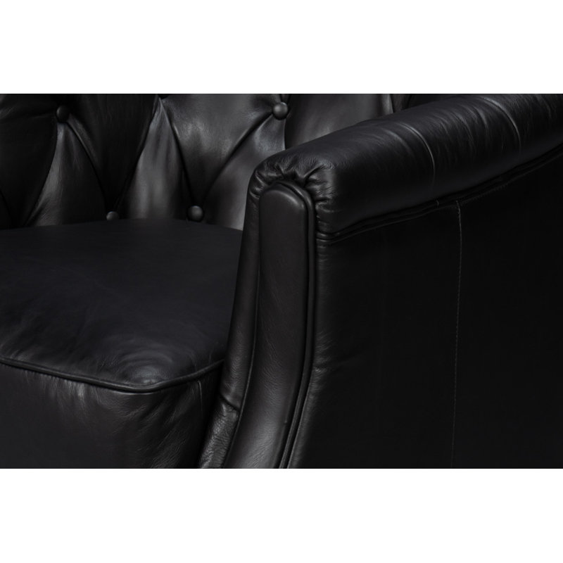 Coolidge Swivel Club Chair, Onyx Black Genuine Leather