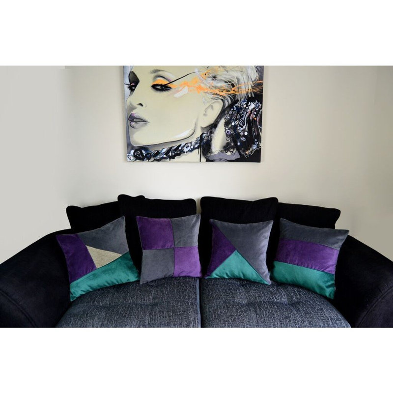 Skipper Patchwork Square Cushion, 43 x 43cm, Green/Violet/Grey