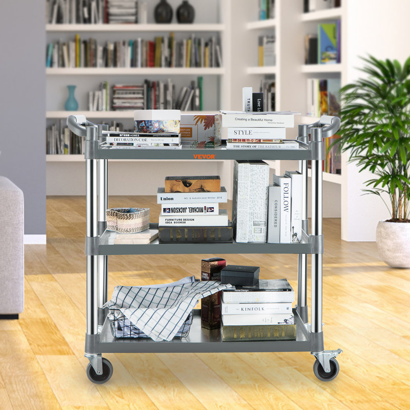 Gray 3-Shelf Heavy Duty Rolling Utility Cart with Lockable Wheels