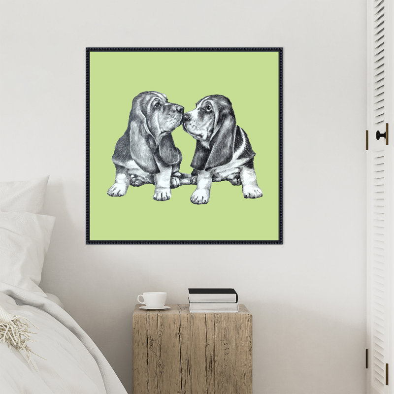 «Doggie Hello» par Kinley, reproduction d'art sur toile encadrée, H 30 po x l 30 po