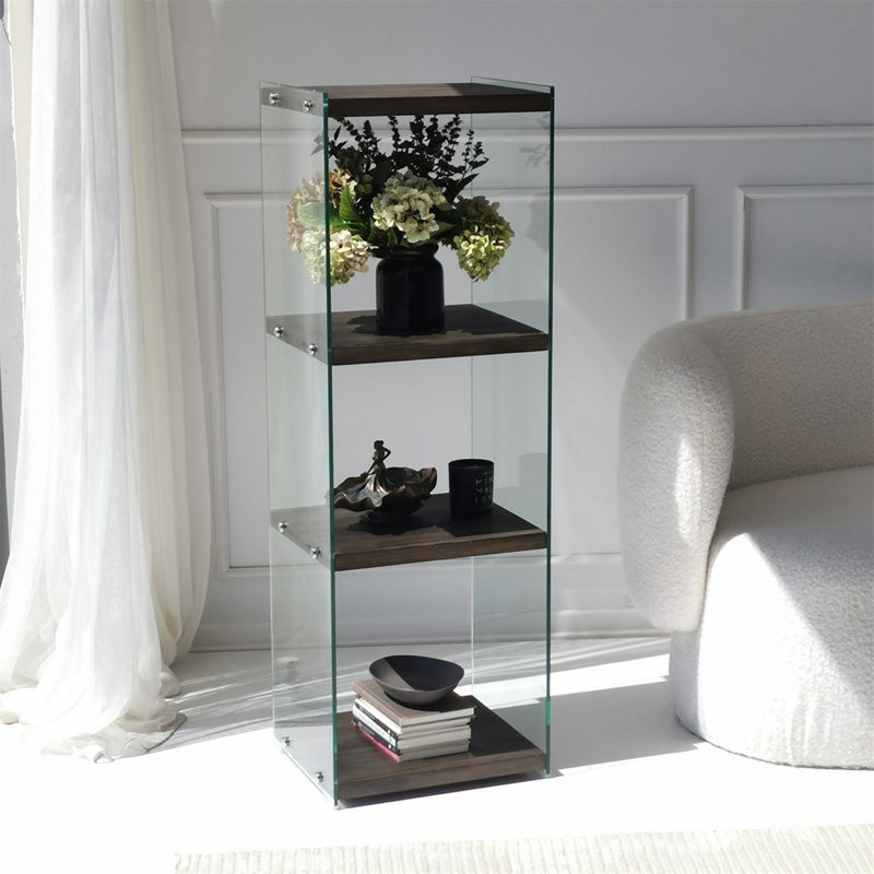 Bibliothèque moderne avec cadre 100% verre trempé et 100% bois de pin massif, couleur anthracite, 15,7 x 47,2 x 13,8 pouces | Conception élégante, solution peu encombrante pour la maison et le bureau, assemblage facile requis