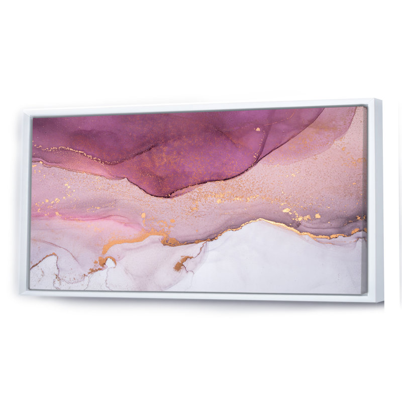 Rose et ondulations de marbre doré - impression sur toile, Cadre blanc, H 30 po x l 40 po x P 1,5 po