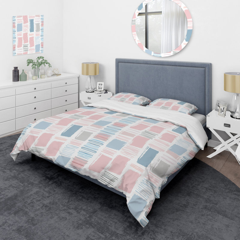Ensemble de housse de couette Tiles roses et bleues, Housse de couette très grand et 2 très grandes t
