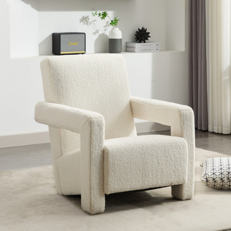Fauteuil d'appoint rembourré en laine d'agneau moderne, Beige