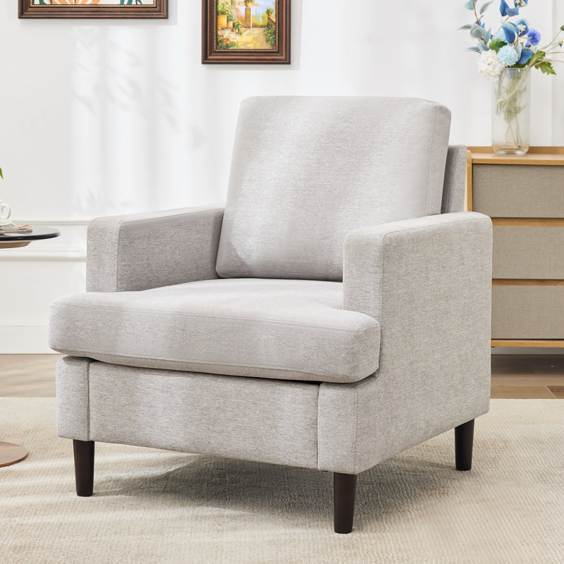 Mid-Century Linen Accent Chair – Stylish, Gray