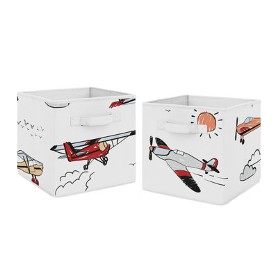 Vintage Airplane Red And Blue Fabric Storage Bin By Sweet Jojo Designs