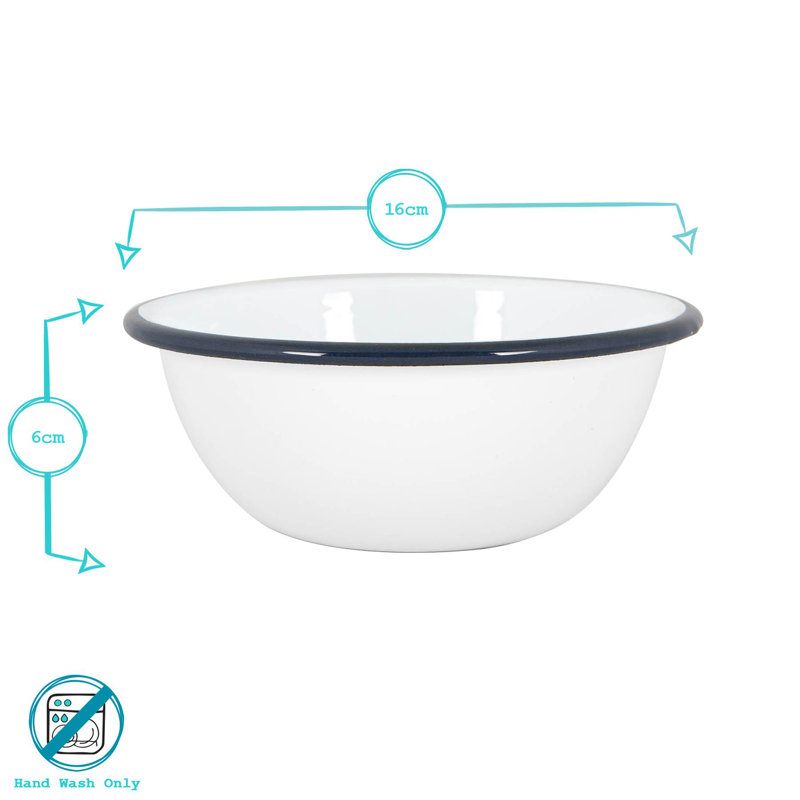 Argon Tableware - White Enamel Bowls, Blue