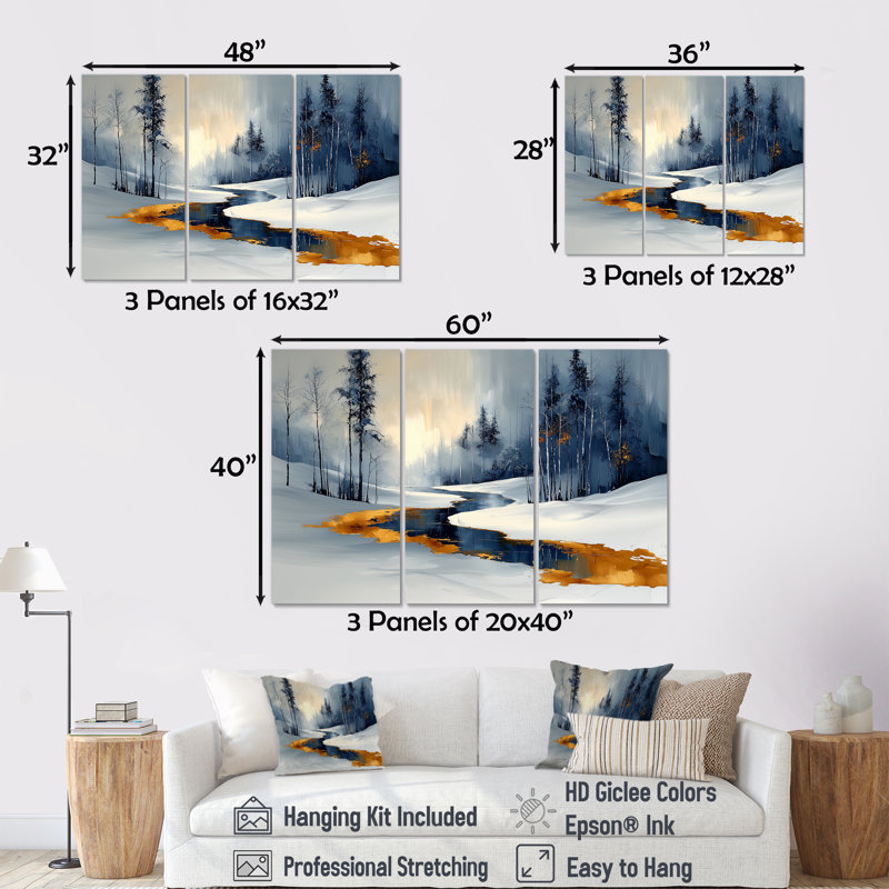 «Gold Frosted Morning II», ensemble de reproductions d'art mural de Noël, Toile tendue, H 28 po x l 36 po