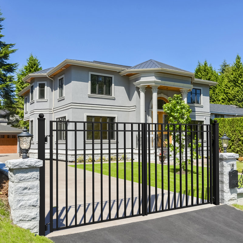 Madrid Style Black Steel Dual Swing Driveway Gate 12 x 6 Feet