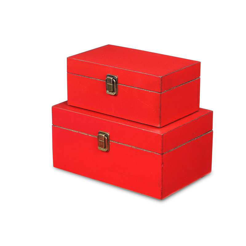 Red Wooden Lidded Keepsake Box Set of 2