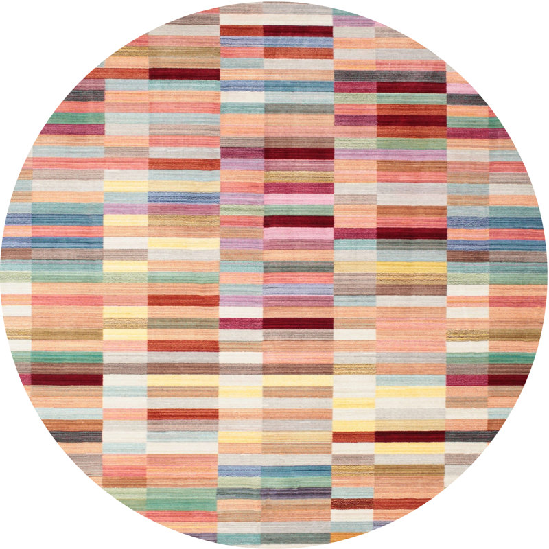 Tapis contemporain rose clair / rouge, Rond 6 pi