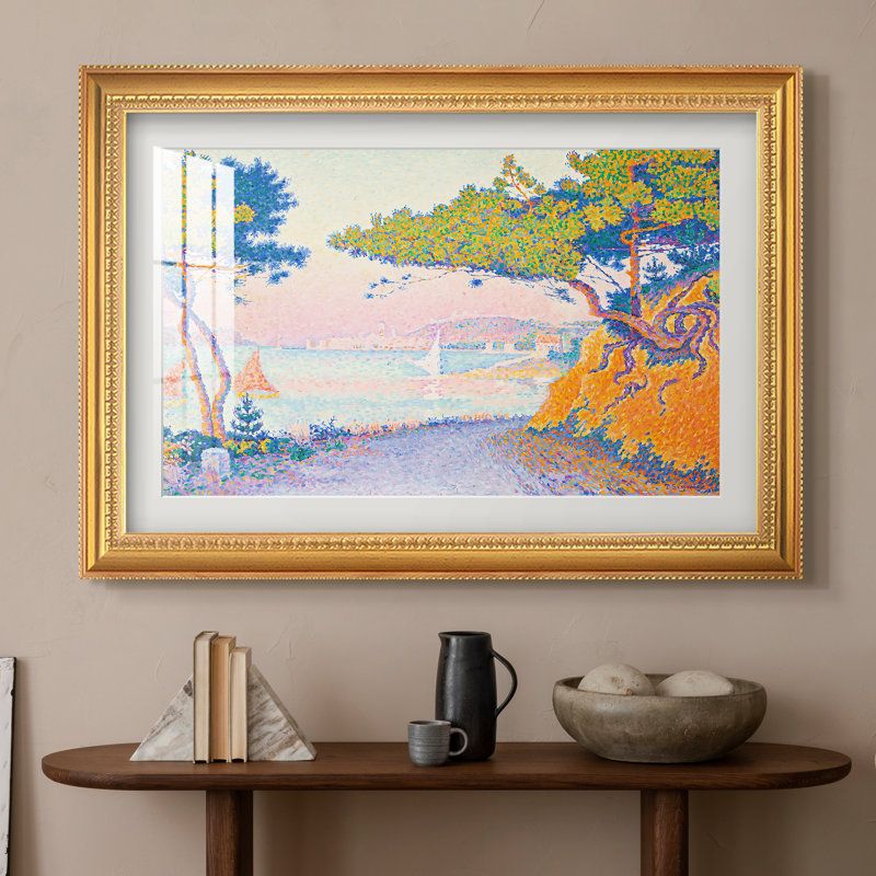 Custom Framed Masterpiece " Golfe Juan " by Paul Signac, 20x28 INNER SIZE, Framed Print with Mat, Beaded Florentine Gold