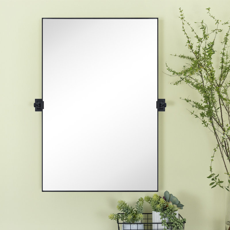 Rectangluar 30" H x 20" W Pivot Bathroom Vanity Mirror Metal Framed Black Tilting Wall Mirror with Sqaure Pivot Hardware