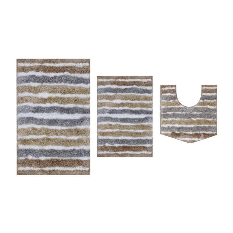 Bathroom Rugs Set of 3, Ultra Soft Microfiber Mats, Absorbent & Quick Drying, Non-Slip Rubber Backing, Machine Washable Bathroom Mats, Sink – 17x24, 20x32, 20x20 Linen