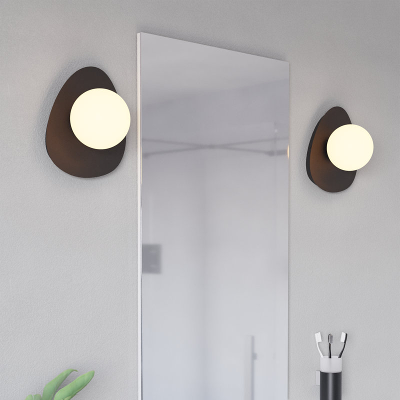 Castrovido Matte Glass & Steel Modern Bathroom Wall Light, Black