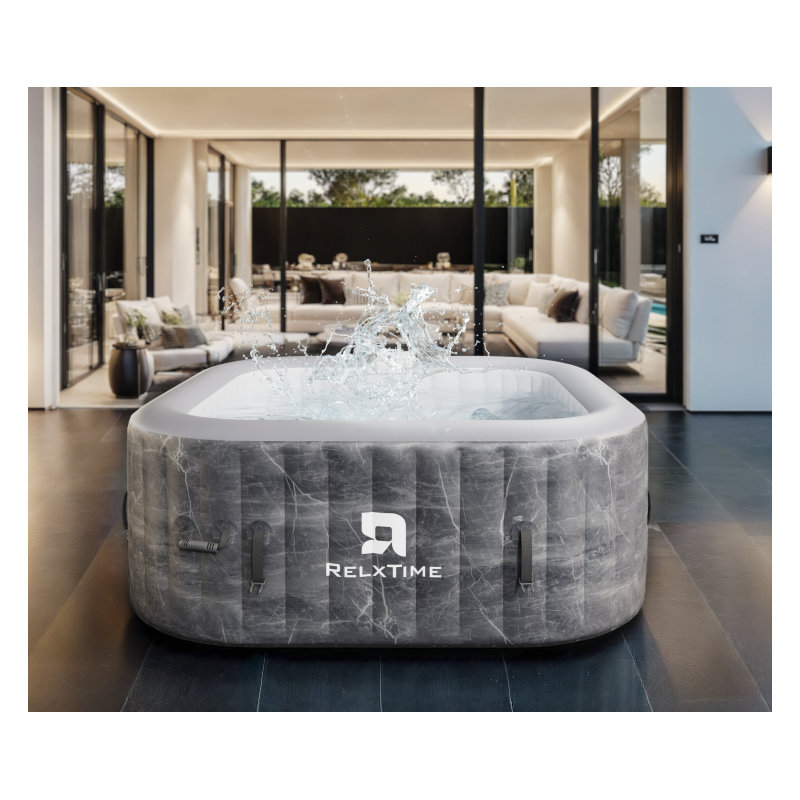 Relxtime Square Portable Hot Tub 2-4 Person With Hot Tub Cover And Non-slip Seats, Outdoor Inflatable Blow Up Spa With 120 Bubble Jets, Built In Heater Pump, 2 Filter Cartridges