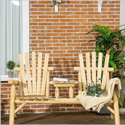 Chaise 2 places Adirondack en bois, banc de patio avec table, chaise d'extérieur avec causeuse pour porche, cour arrière