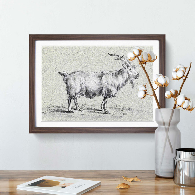Standing Goat by Jean Bernard - Framed Print, Walnut Framed, 48cm H x 65cm W x 2cm D