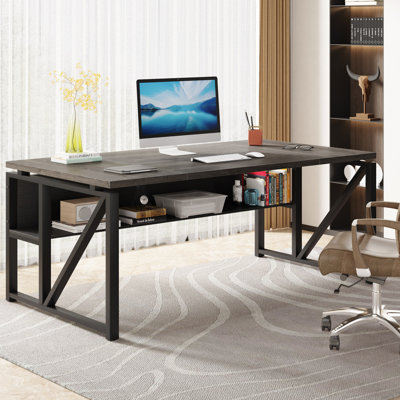 63-Inch Moden Compute Desk With Storage Shelf ,Home Office Desk Writing Table For Workstation