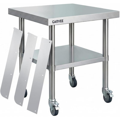 Mobile Stainless Steel Work Table with Removable Splash Guard & Locking Wheels