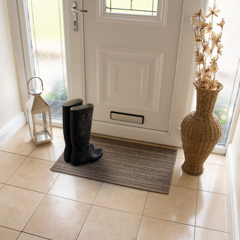Non-Slip Striped Indoor Doormat, Beige, Rectangle W50 x L80 cm