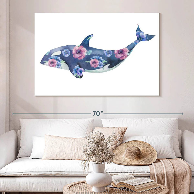 Floral Orca Whale, 34" H x 51" W