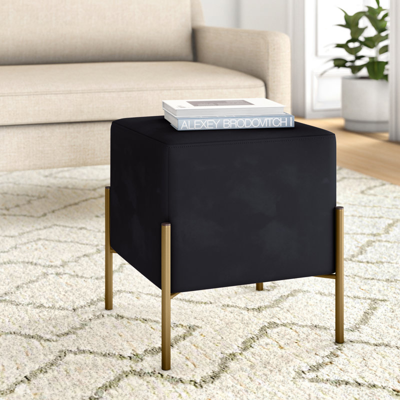 Oreta Velvet Ottoman, Living Black Velvet