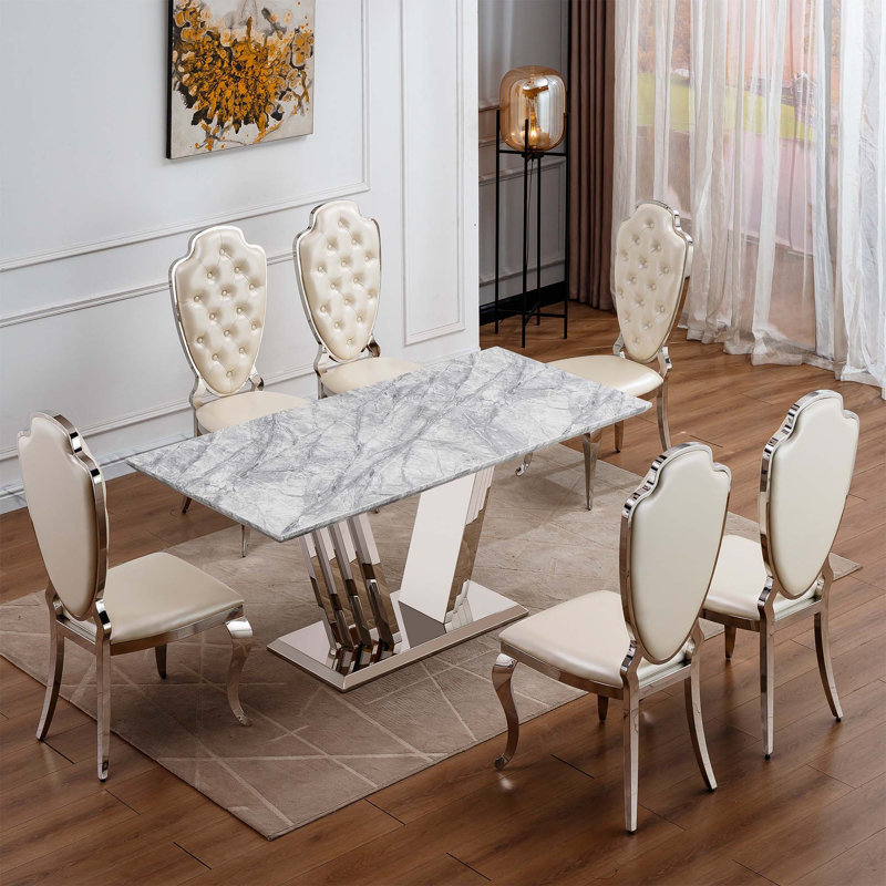 Table de salle à manger rectangulaire 70 po, Argent argent, Gris