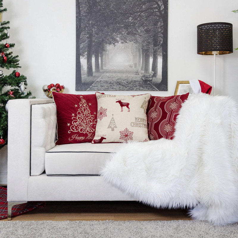 Coussin décoratif en lin brodé Merry Christmas