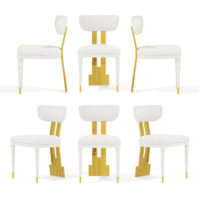 White Boucle Upholstered Dining Chair With Gold Legs Set Of 6