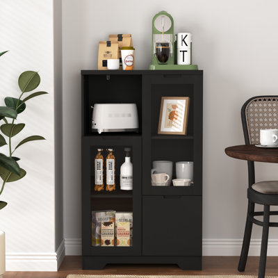 Armoire noire avec portes vitrées et tiroir - Solution de rangement polyvalente pour la décoration de la chambre à coucher