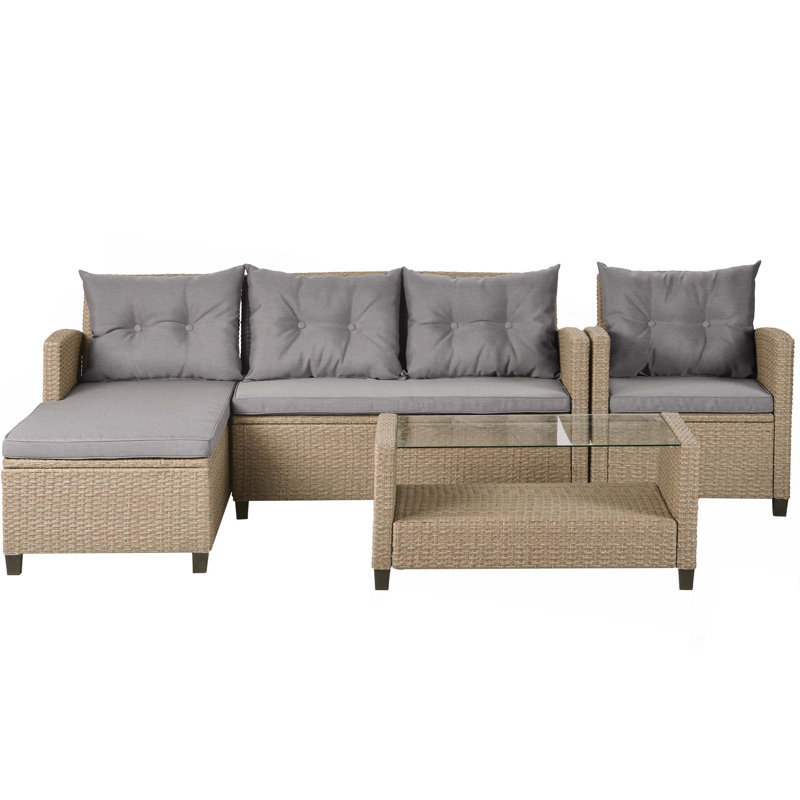 Extérieur, Ensembles de meubles de patio, Ensemble de conversation 4 pièces Canapé modulaire en osier avec coussins de siège