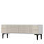 Meuble télé moderne, blanc et travertin, 47,2 po x 15,9 po x 12,6 po | 100% panneau de particules enduit de mélamine, épaisseur: 0,7 pouce | Fixation murale, conception géométrique élégante, parfaite pour le salon et les espaces de divertissement-1785954674