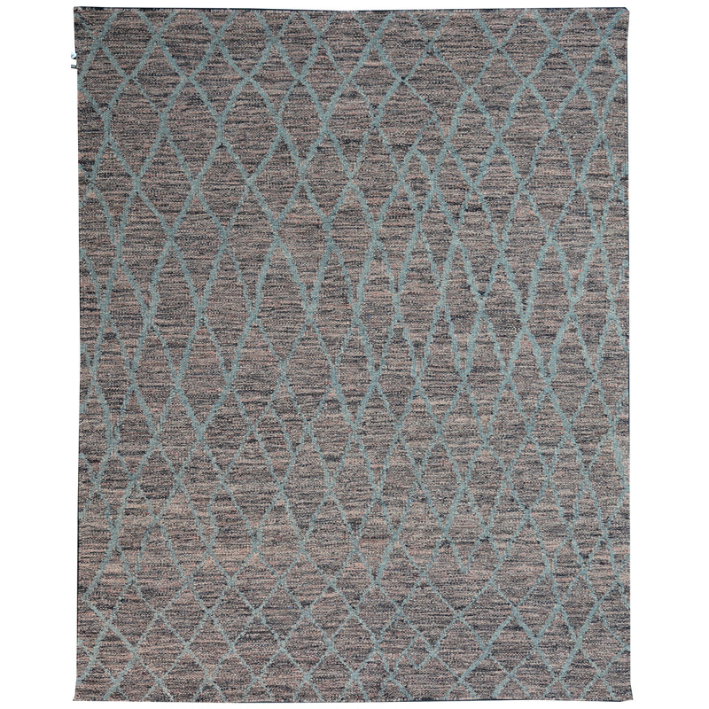 Tapis gris anthracite / bleu noué à la main de haute qualité, Rectangle 9 pi x 12 pi