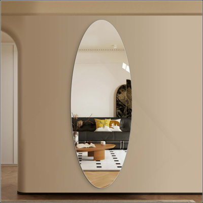 Miroir mural moderne ovale pleine longueur, verre sans cuivre HD, incassable et résistant à l'humidité, suspension verticale ou fixation adhésive