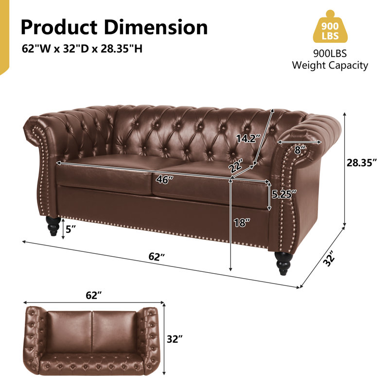 Taleke 62" Upholstered Sofa, Brown Faux Leather