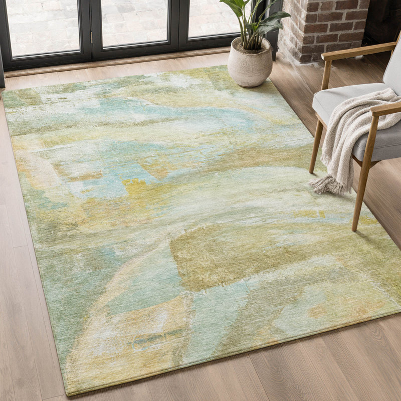 Premium Machine Washable Mayfield AMF2039 Abstract Rug, Beige, 2'6" x 3'10"