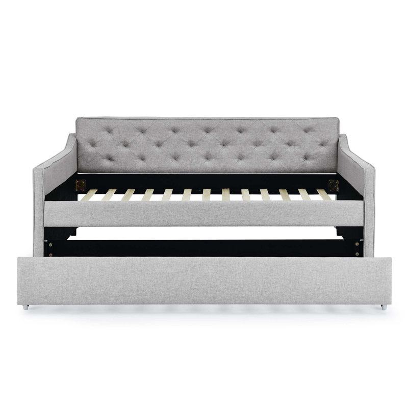 Lit de jour simple avec couchette capitonnée Stanwood, Double, Beige foncé