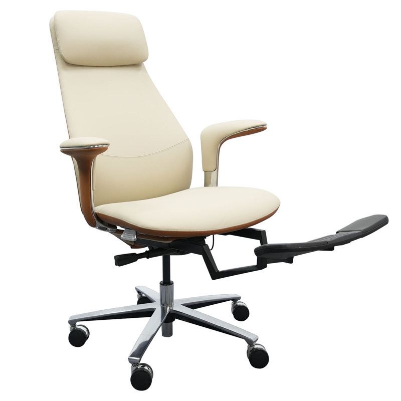 Fauteuil de direction en cuir véritable Caybree, Beige